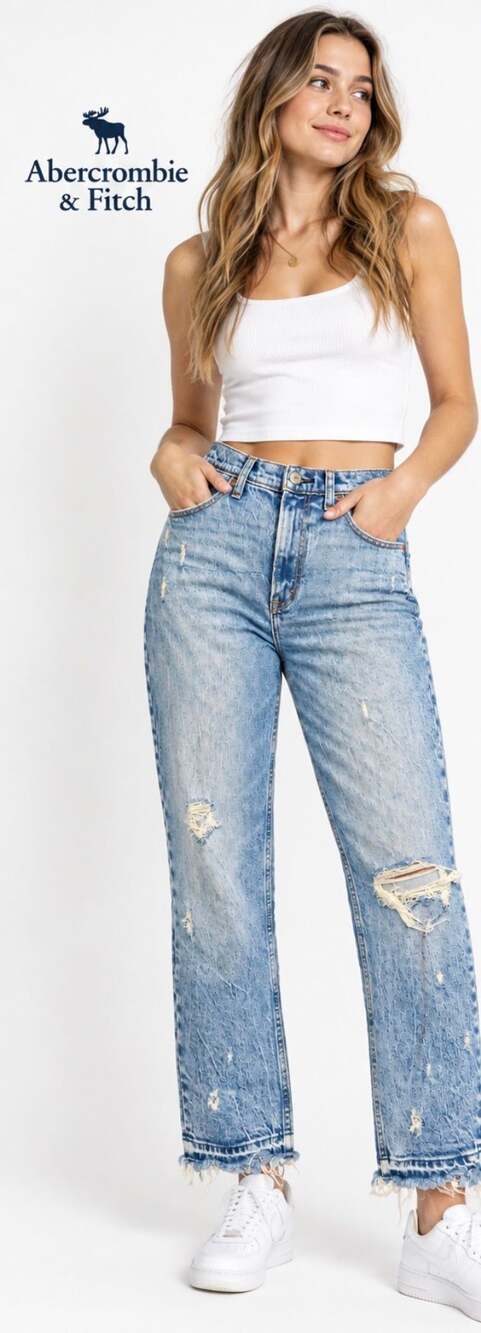 Abercrombie & Fitch The Mom High Rise Distressed Jeans 27 4S Cropped